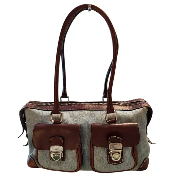 Dooney & Bourke Vintage Brown and Denim Shoulder Bag with Structured Design - Picture 4 of 16